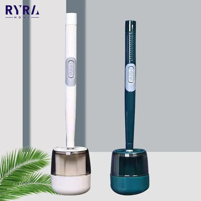

Hydraulic Long Handle Toilet Brush Perforation-free Wall-mounted THead Flexible Soft Bristles Brush With Quick Drying Holder