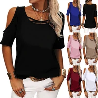 european and american womens fashion casual solid off the shoulder loose short sleeve t shirt women in spring and summer