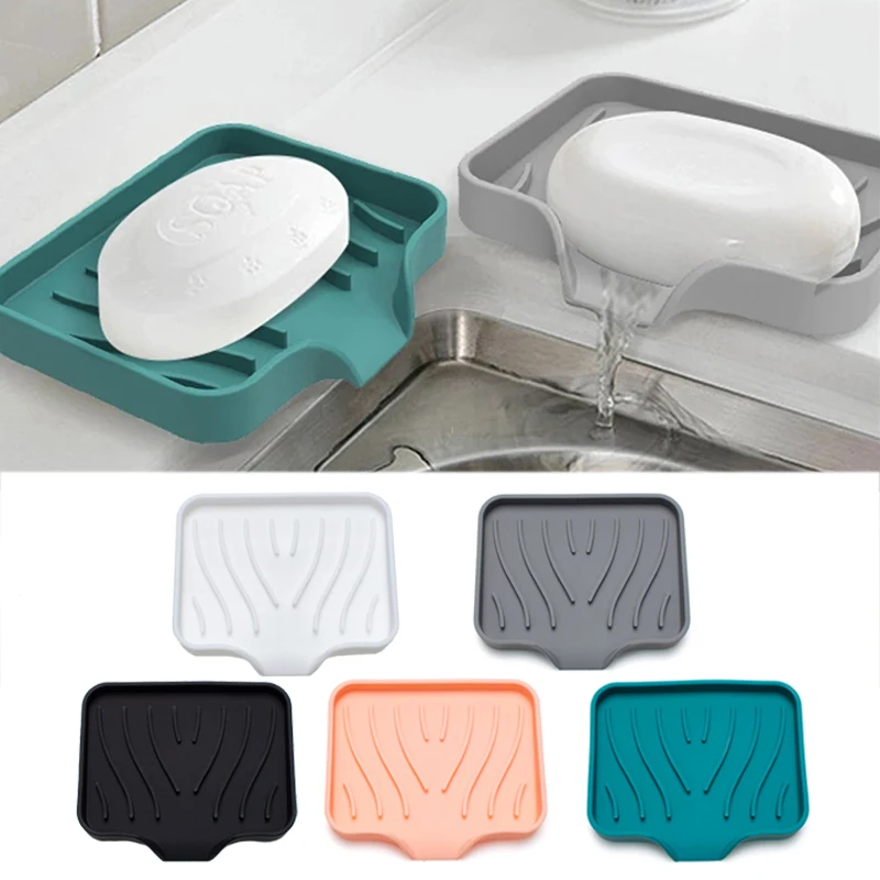 

Self Draining Soap Holder Silicone Faucet Mat Sink Tray Drainable Non-slip Soap Dish Plate Holders Dish Soap Dispenser Bath Tool
