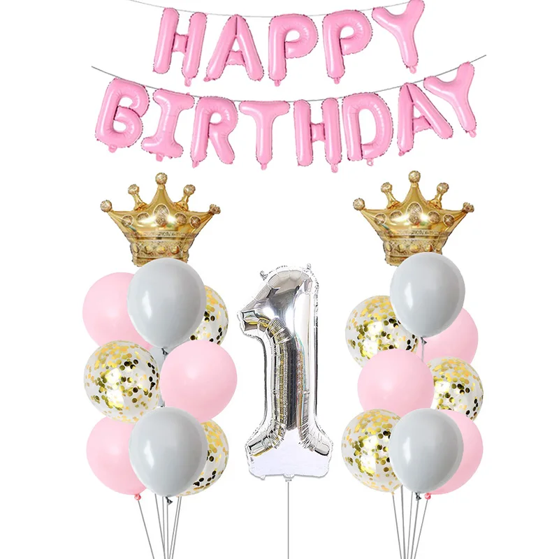 

1st 1 2 3 4 5 6 7 8 9 Years Old Happy Birthday Number Foil Balloons Baby Girl First Party Decoration Kids Latex Macaron Supplies