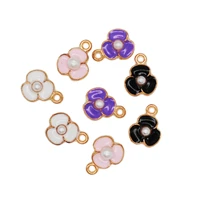 30pcs new arrival dripping oil charm enamel kc gold color back pearl beads flowers pendants diy jewelry making supplies
