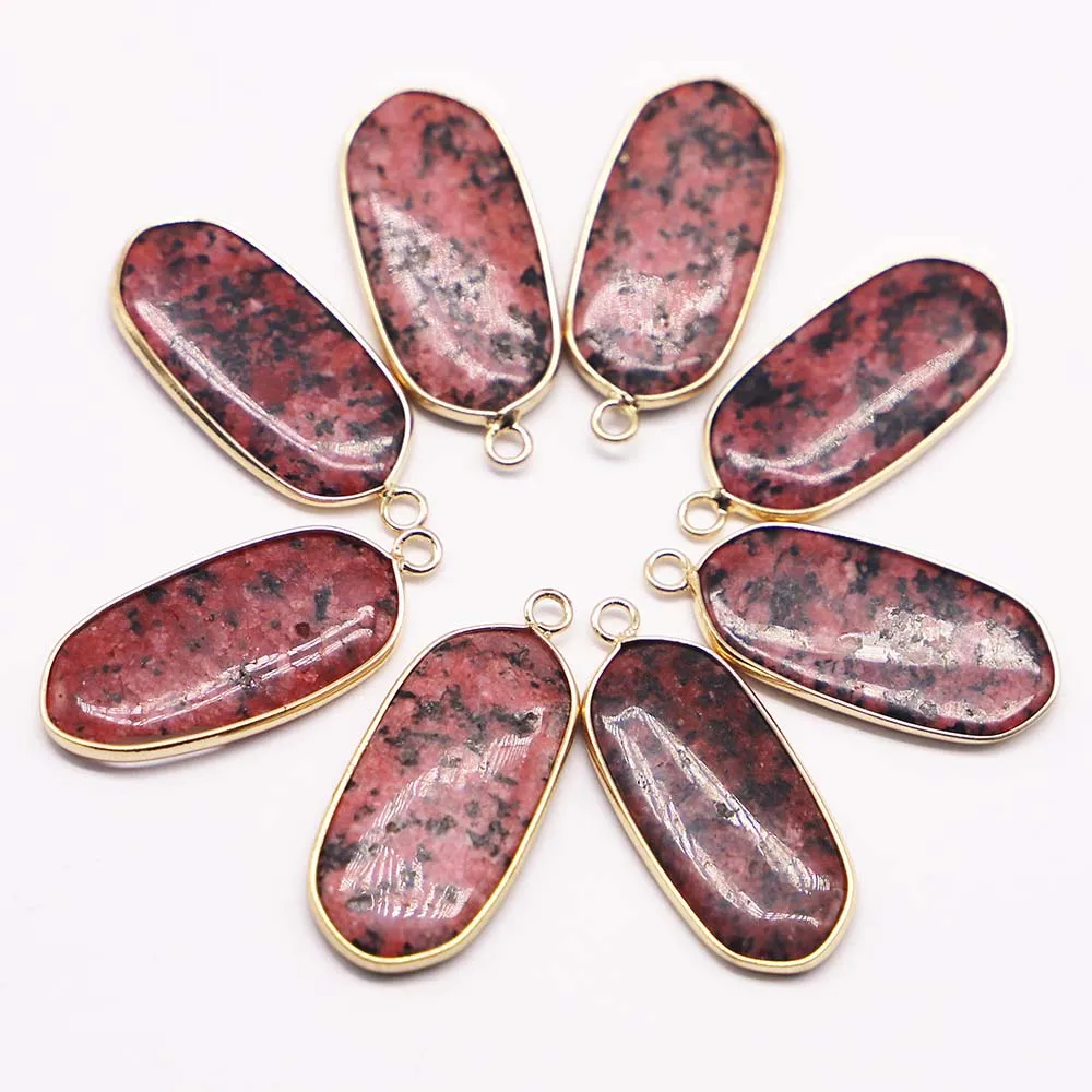 Natural Stone Crystal Agate Multicolor Oval Plane Gilt Edge Pendant Necklace Reiki Charms DIY Jewelry Accessories Wholesale 8Pcs