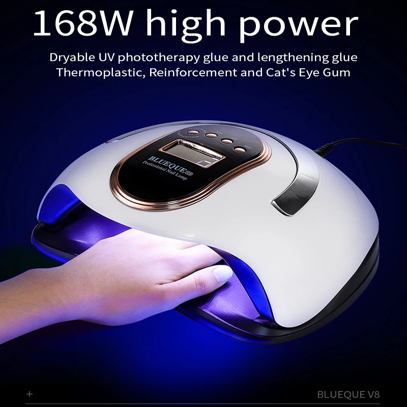 168W 36 LED UV Power Nail polish dryer, portable design for nail polish gel drying, with LCD display smart sensor nail lamp