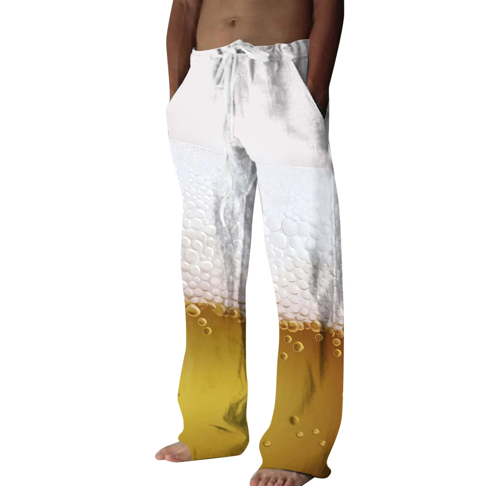 

Mens Beer Festival Digital 3D Printed Drawstring Belt Casual Pants Pants Daily Wearing Long Stilt Pants Jean Cut Big Foam