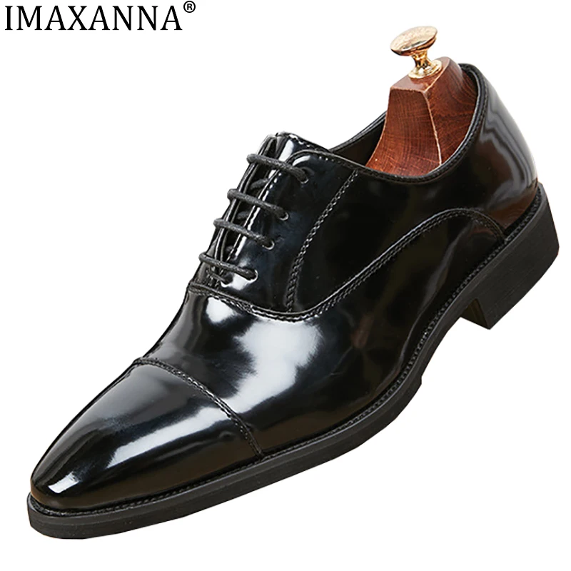 

Туфли IMAXANNA мужские классические, оксфорды, кружево, заостренный носок, удобные нескользящие, деловые, ПУ, ручная работа, коричневые, черные