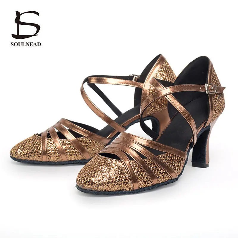 Latin Dance Shoes For Women Salsa Tango Dance Shoes Glitter Closed Toe High Heeled 5cm 7cm Ballroom Dancing Shoes Female Sandals