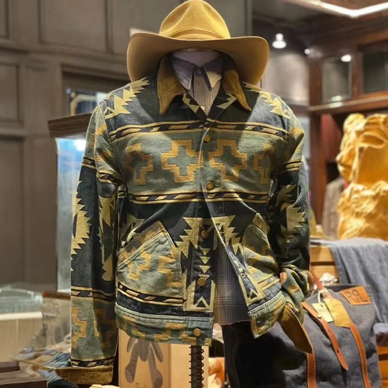 RRL 30-летие Индийский тотем Тяжелая джинсовая куртка Американское ретро-пальто с