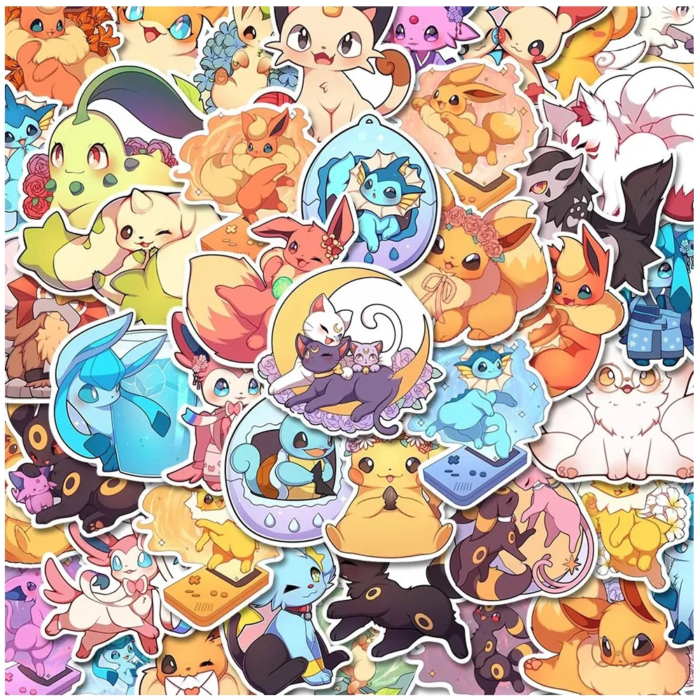10/30/50Pcs Cute Pokemon Eevee Anime Cartoon Stickers Laptop Car Motorcycle Luggage Suitcase Classic Toy Funny Decal Kid Sticker