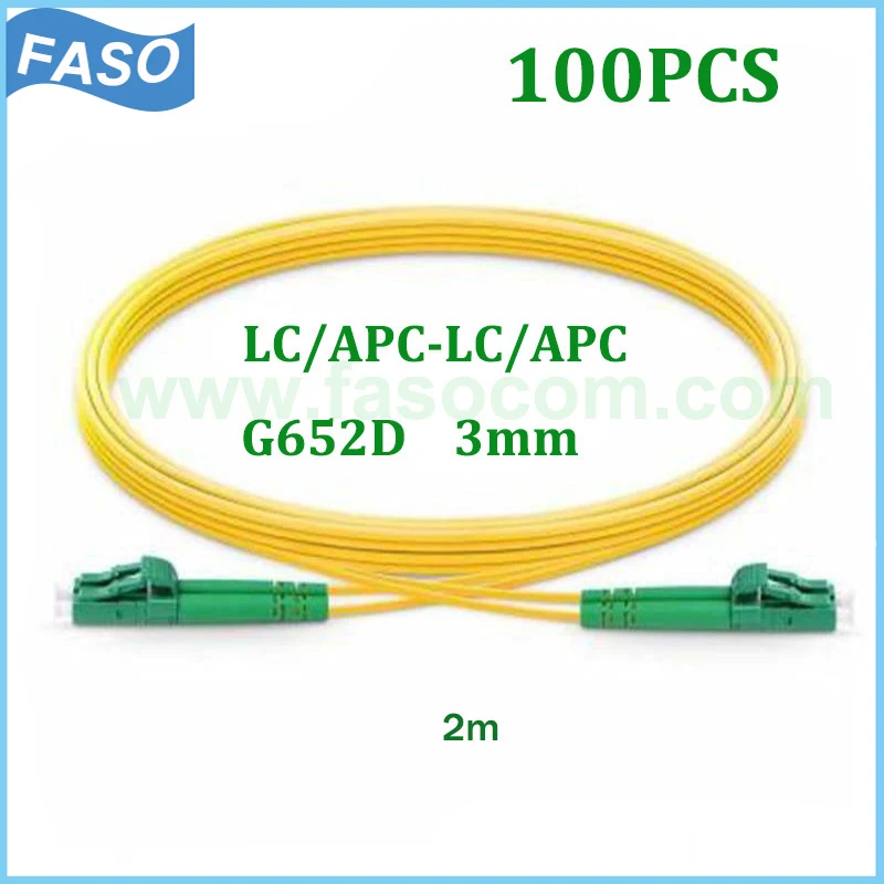 

100 шт., оптоволоконный Соединительный шнур длиной 2 м LC/APC-LC/APC Dx Core 3,0 мм, одномодовый желтый Джампер из оптического волокна G652D LSZH