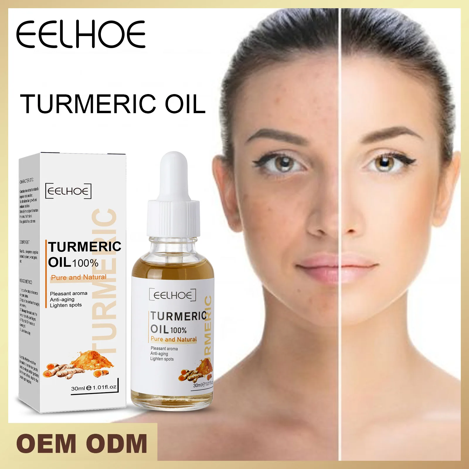 

EELHOE Turmeric Freckle Whitening Serum Curcumin Oil Brighten Fade Dark Spot Removal Pigment Melanin Correcting Face Skin Care