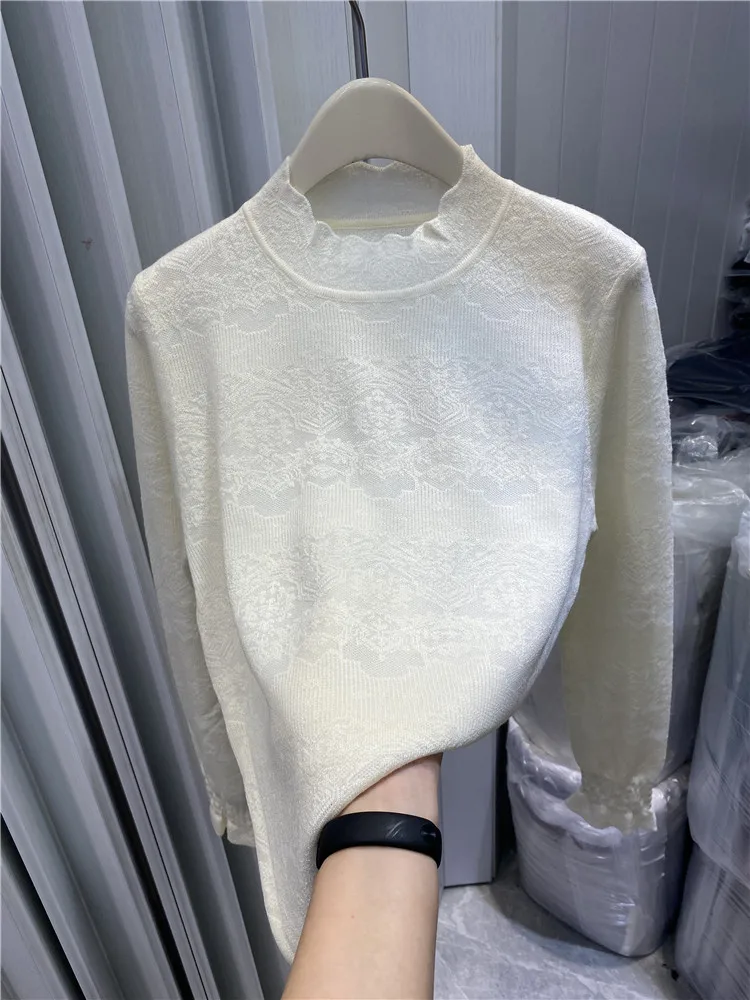 Half-high Collar Jacquard Knitted Bottoming Shirt Women Autumn and Winter 2024 New Fashion Western Sle Inner wear High Sens...