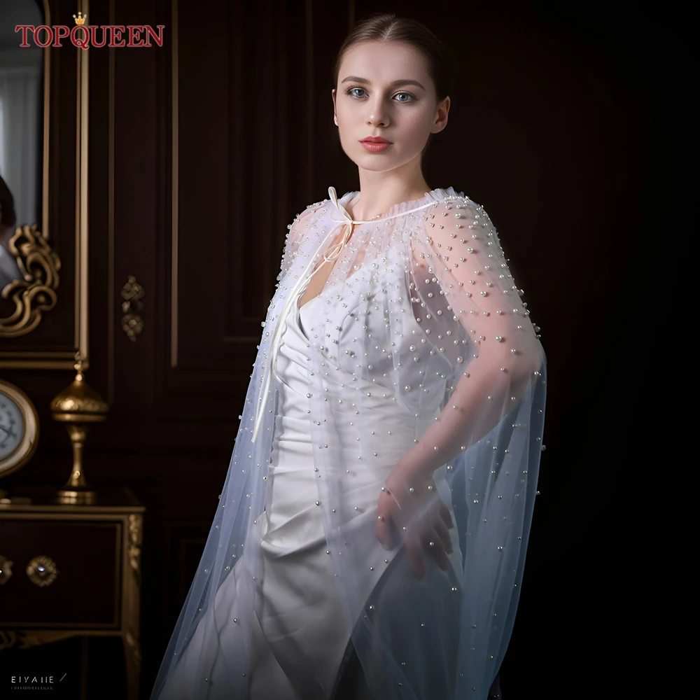 Женская шаль TOPQUEEN для церемонии роскошная Свадебная с жемчугом свадебное пальто