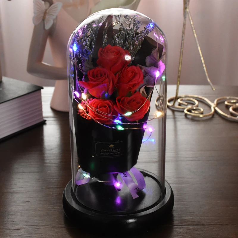 

Искусственный цветок розы, светодиодная вечная роза в стекле, рождественские неувядающие цветы для домашнего декора, свадебные подарки на ...