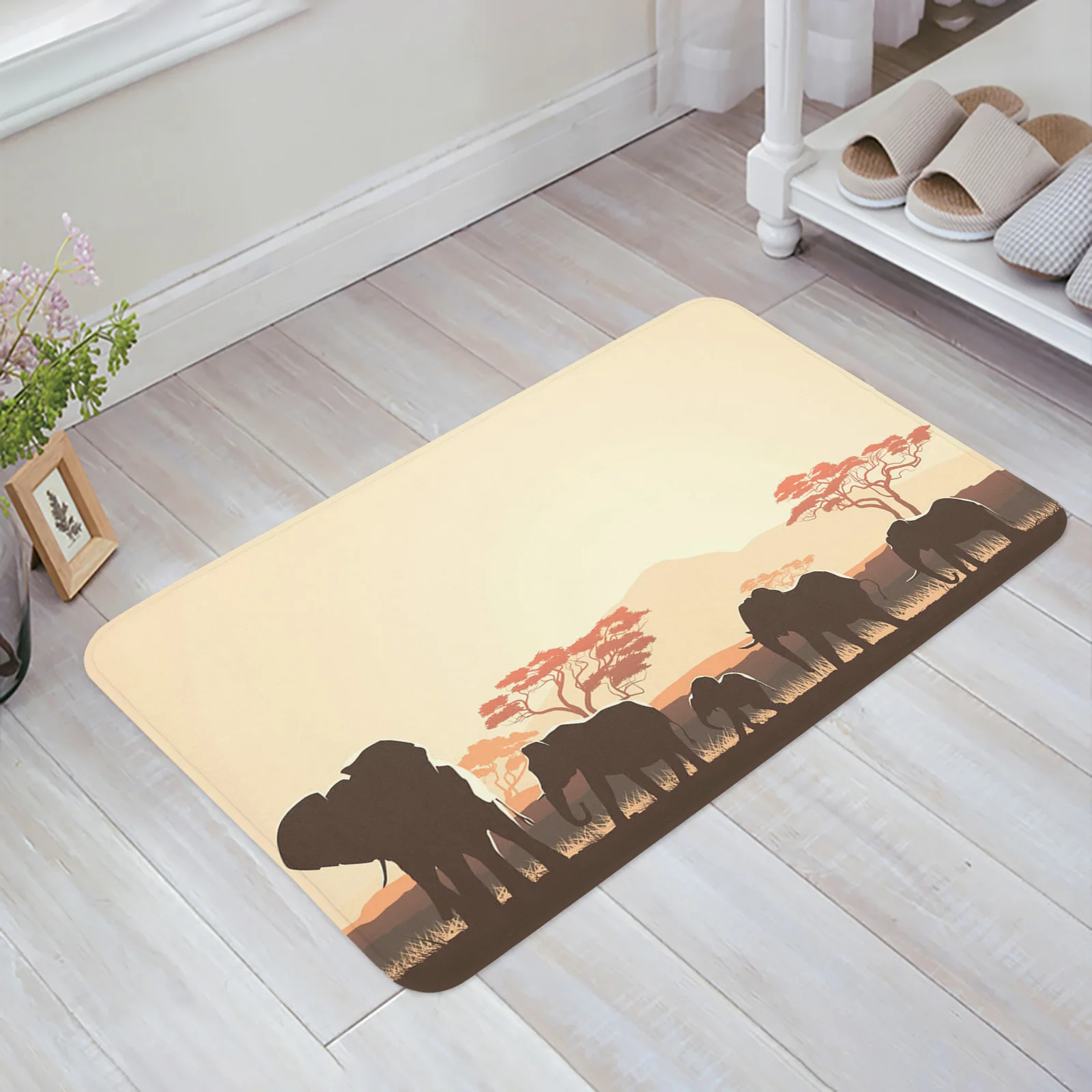 

Elephant Trees Meadow Alpine Africa Animal Entrance Doormat Modern Bedroom Home Kitchen Rug Living Room Floor Decor Carpet