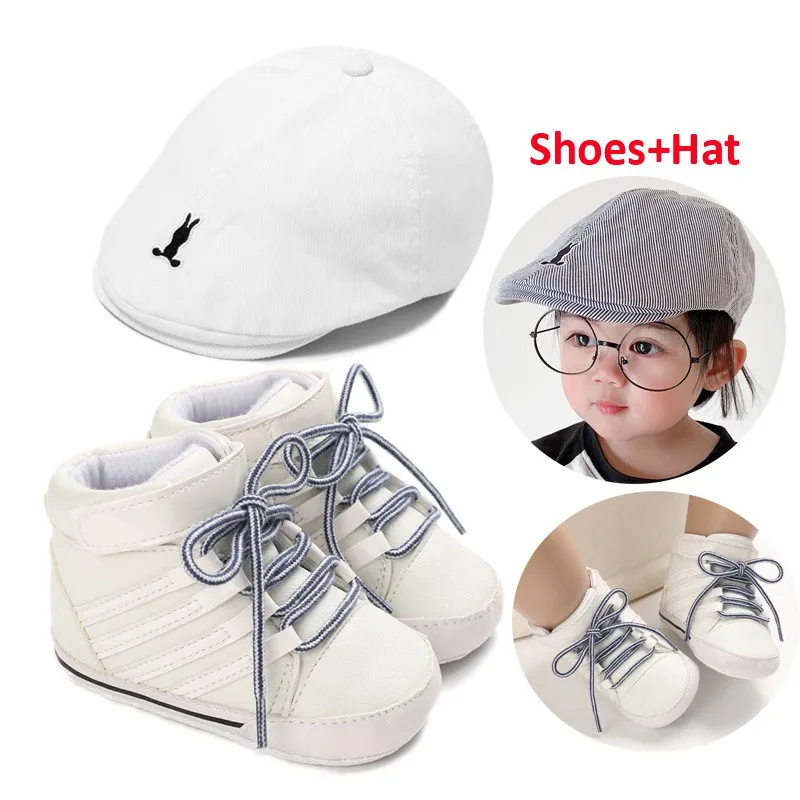 2pcs Set Baby Shoes New Newborn  Sneakers Sports  Boys Girls First Walkers  Infant Toddler  Girl  with Cap