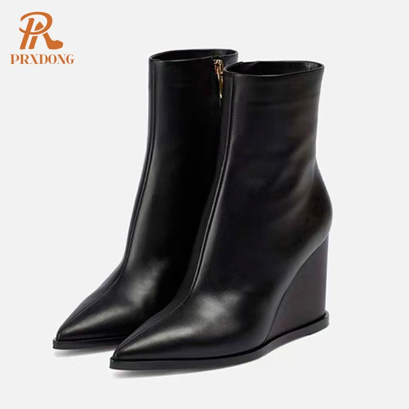 

Женские ботильоны на высокой танкетке, с острым носком и молнией, размеры 34-43