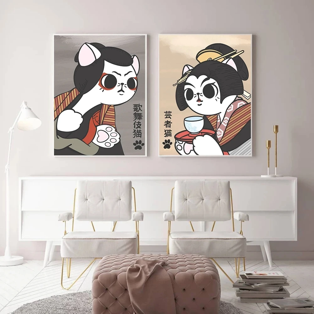 

Wall Art Kabuki Home Decor Cat Canvas Abstract Painting Modern Picture Hd Japan Animal Print Cartoon Modular Poster Living Room