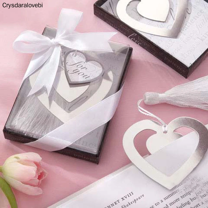 

20PCS Creative stainless steel bookmarks European love heart gift box wedding guests party favor grace
