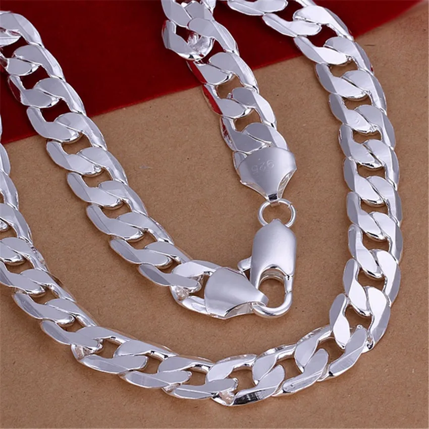

18-28in Noble Beautiful fashion silver color charm smooth solid men women 12MM chain Necklace TOP quality Gorgeous jewelry