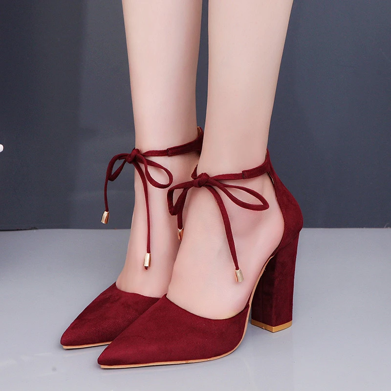 

2023 Summer New Ladies Lace Up Sandals Sexy Pointed Toe Square High Heels Shoes Women Platform Heels Pumps Zapatos De Mujer