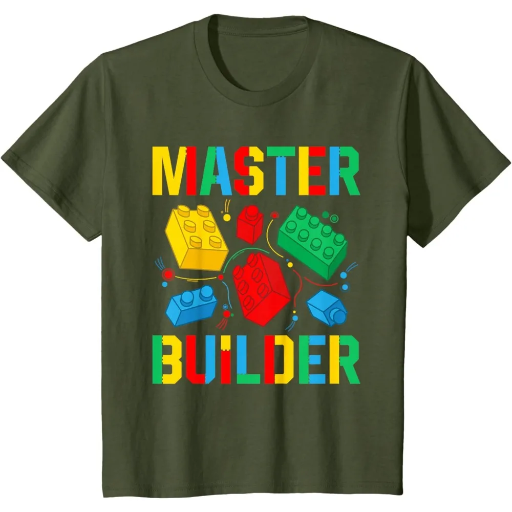 Фото Футболка Master Builder Building Blocks Brick Master Builder с красочным принтом строительных блоков, футболка с цветным принтом, повседневная одежда №5