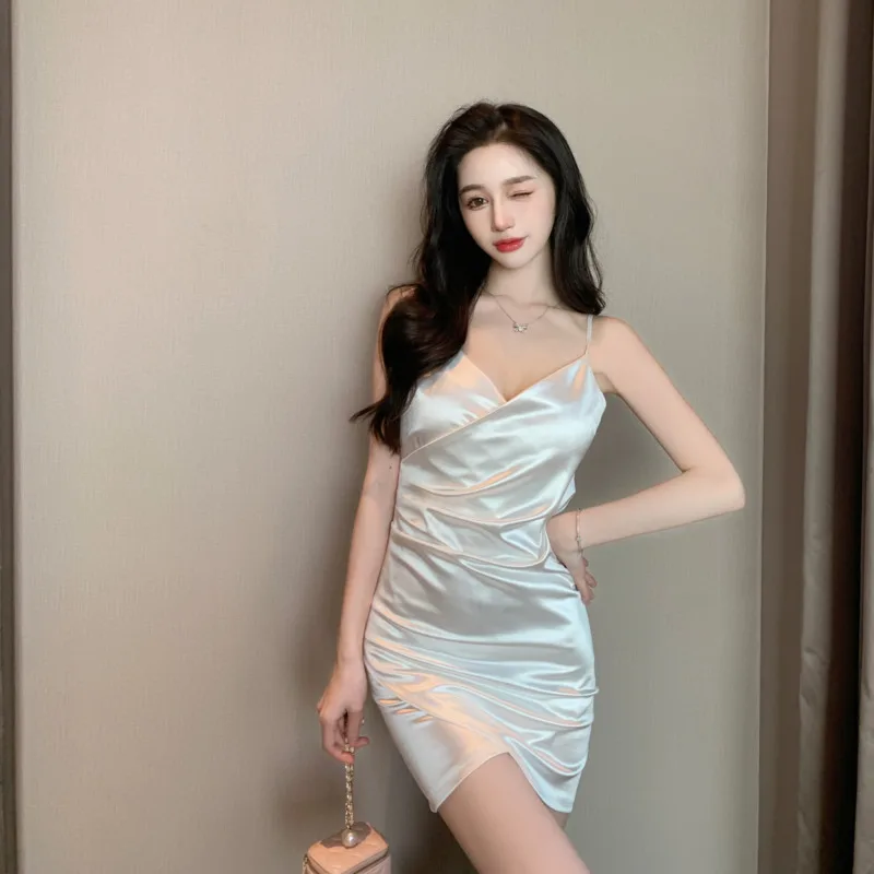 

#3145 Summer Backless Mini Dress Women V-neck Asymmetrical Tight Dress Backless Sexy Party Club Short Dress Female Black White