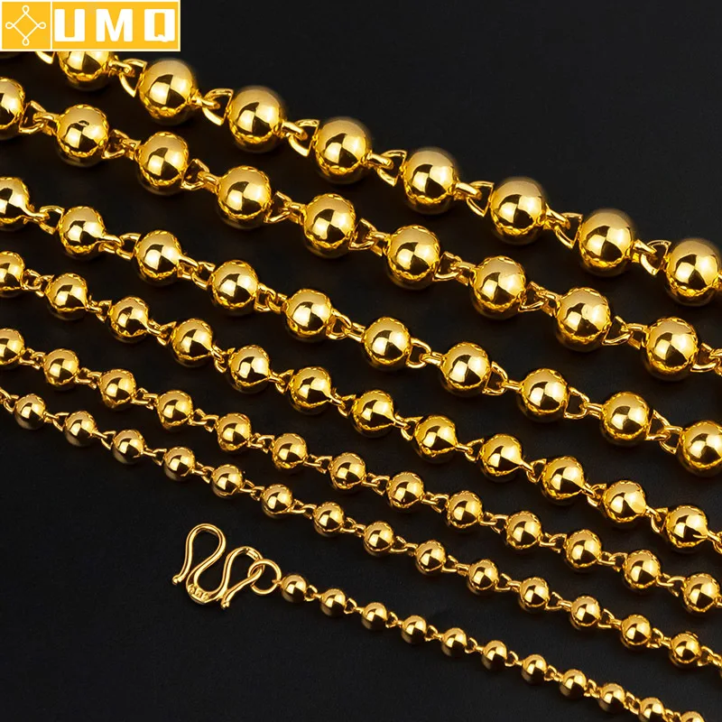 

Pure 18k Gold Beads Necklace for Men Chain Genuine Solid for Women Wedding Luxury Fine Jewelry Man Gifts