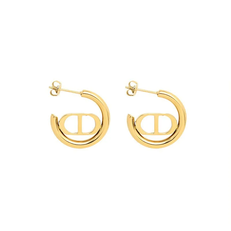 

Stainless Steel Light Luxury Letter Double D Earrings Female European and American Trendy Retro Titanium Steel CD Stud Earrings