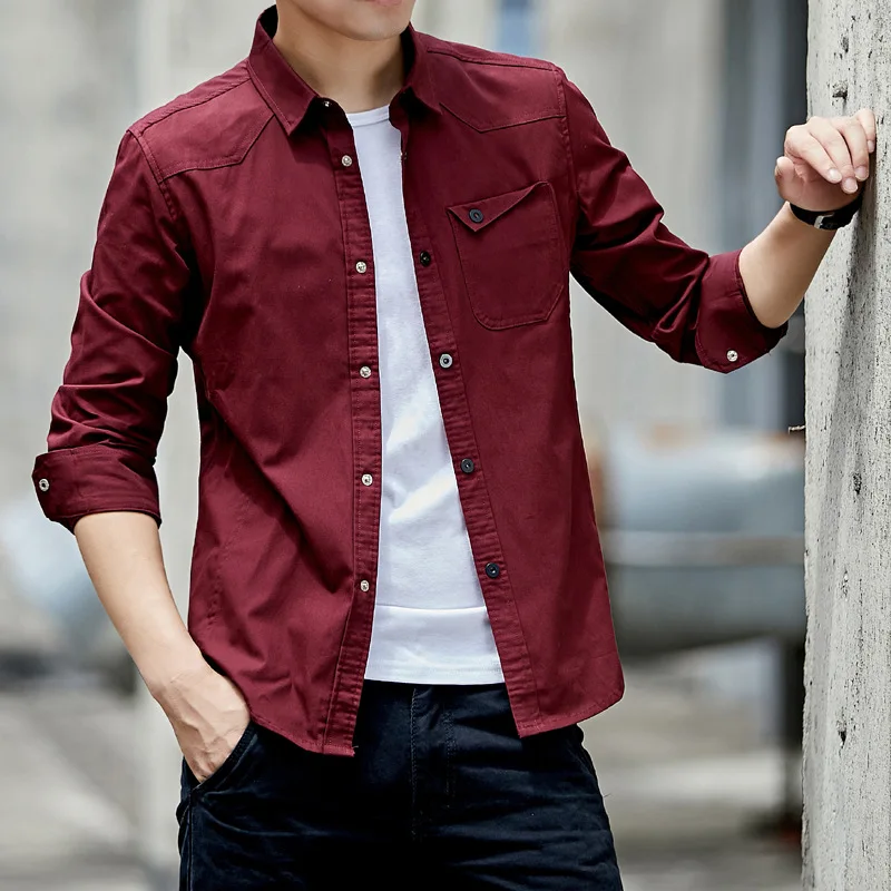 

100% cotton men's long-sleeved shirt spring and autumn new large size slim handsome Korean casual men's cardigan shirt