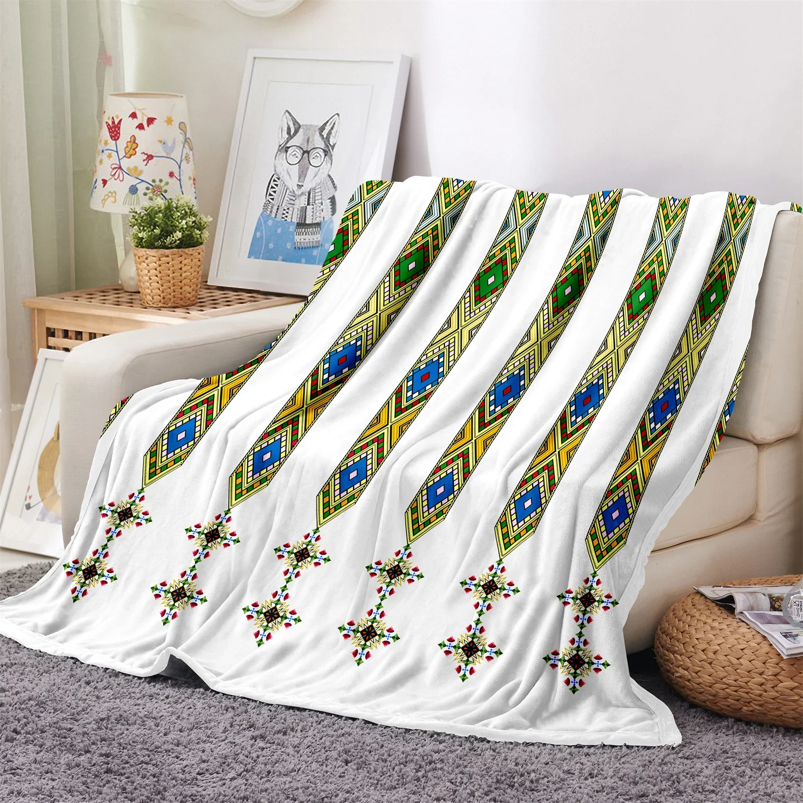 

Wihte Africa Ethiopian Art Empire Abyssinia Soft Warm Polyester Throw Flannel Blanket for Couch Bed Travel Cover Bedding