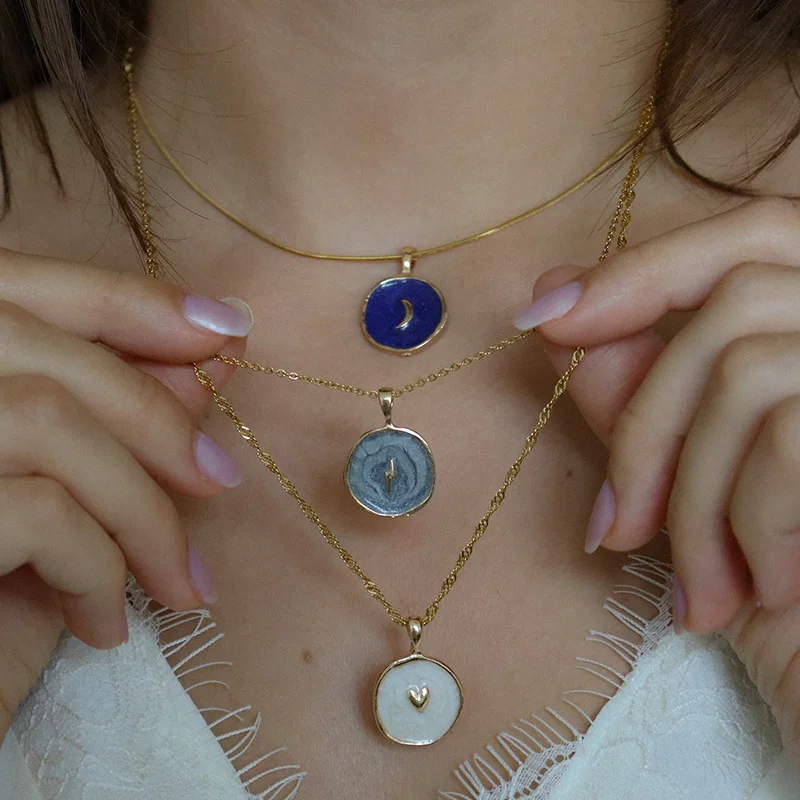 

Moon Star Lightning Pendant Necklaces Women Colourful Girls Enamel Fashion Party Daily Jewelry Trendy Clavicle Chain Necklace