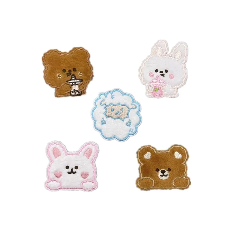 

30pcs/Lot Self-adhesive Bear Sheep Plush Bangs Hair Accessory Embroidery Patch Shirt Bag Clothing Decoration Craft Diy Applique