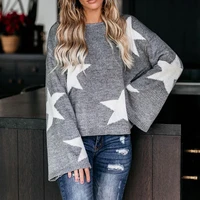 2022 spring and summer new womens five pointed star knitted sweater loose pullover sweater women