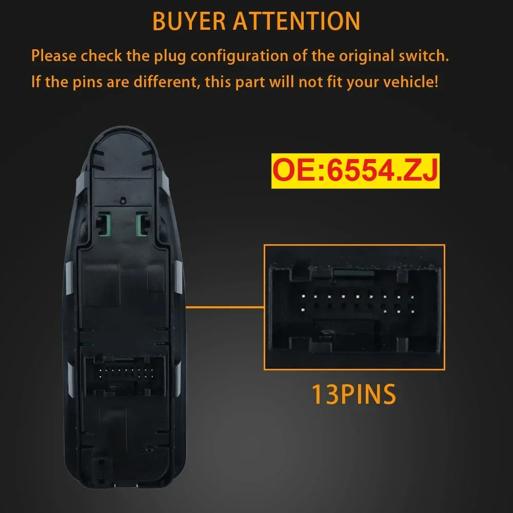 Фото Кнопка управления стеклоподъемником для Scudo Citroen Jumpy Citroen Dispatch Peugeot Expert 2007-2016, артикулы 6554.ZJ, 6554.ZH №2
