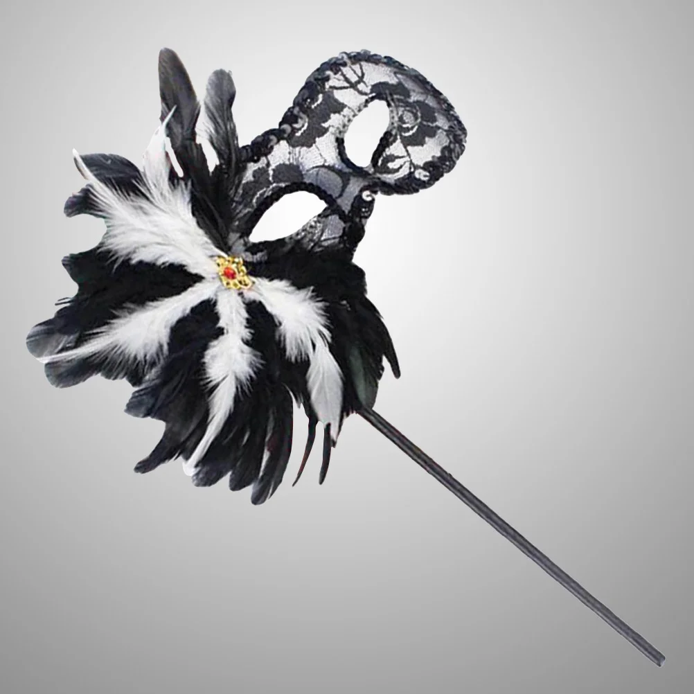 

Women Mask Semitransparent Party Lace Eye Mask Hand Held Mask for Holloween Masquerade (Black/Diamond Color Random)