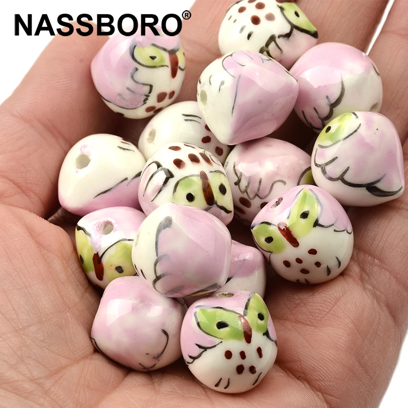 

16mm Hand Painted Cute Owl Ceramic Beads for Jewelry Making Supplies Loose Spacer Porcelain Beads Diy Accesorios