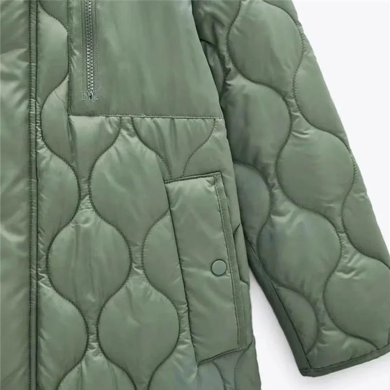 Autumn and Winter Women's Retro Green Casual Warm Warm Loose Hooded Windbreaker Coat Mid-length Windproof Cotton Coat Coat