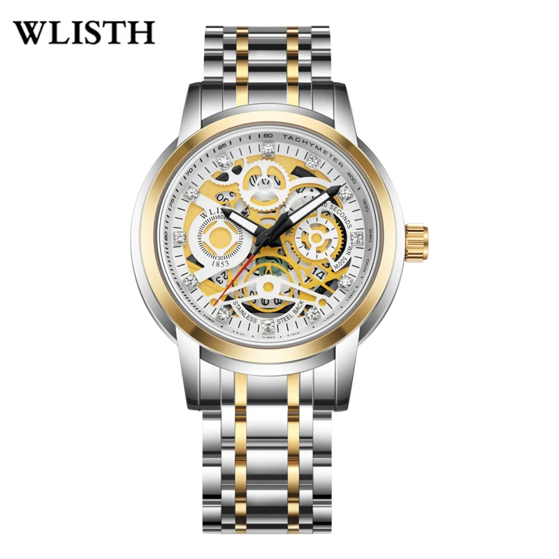 

WLISTH S518 Men's Quartz Watch Hardlex IP Black Electroplated Case Stainless Steel Strap 28 Single Calendar Machine Jewelry