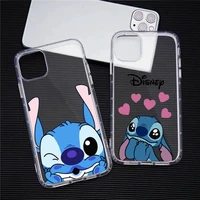 cute cartoon stitch phone case for iphone 13 12 11 pro max mini xs 8 7 plus x se 2020 xr transparent soft cover