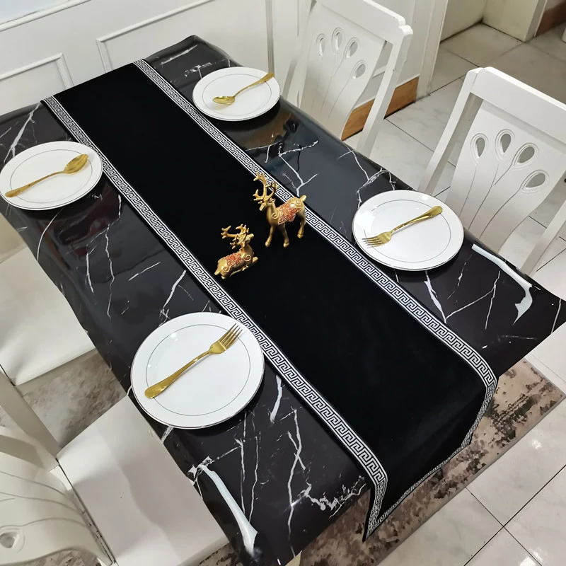 

Classical Black Velvet Table Runners High-grade Embroidered Chinese Table Covers Rectangular Table Cloth Home Party Decoration