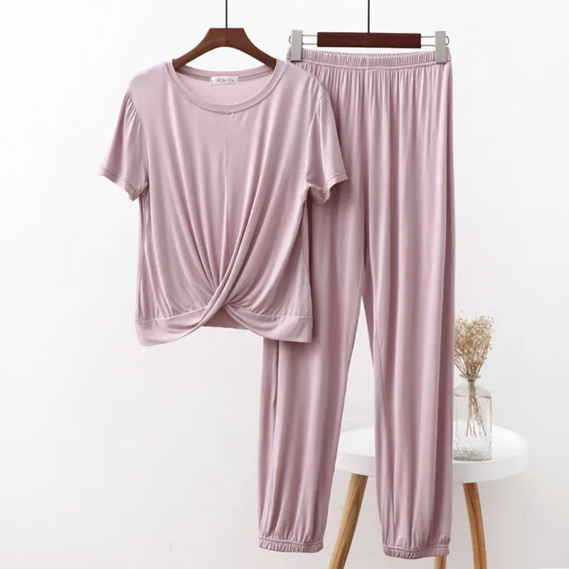 Summer Pajamas Set Sexy Sleepwear For Women Elastic Short Sleeve Pyjama Women's Modal intersect Design Fashion Loose Style