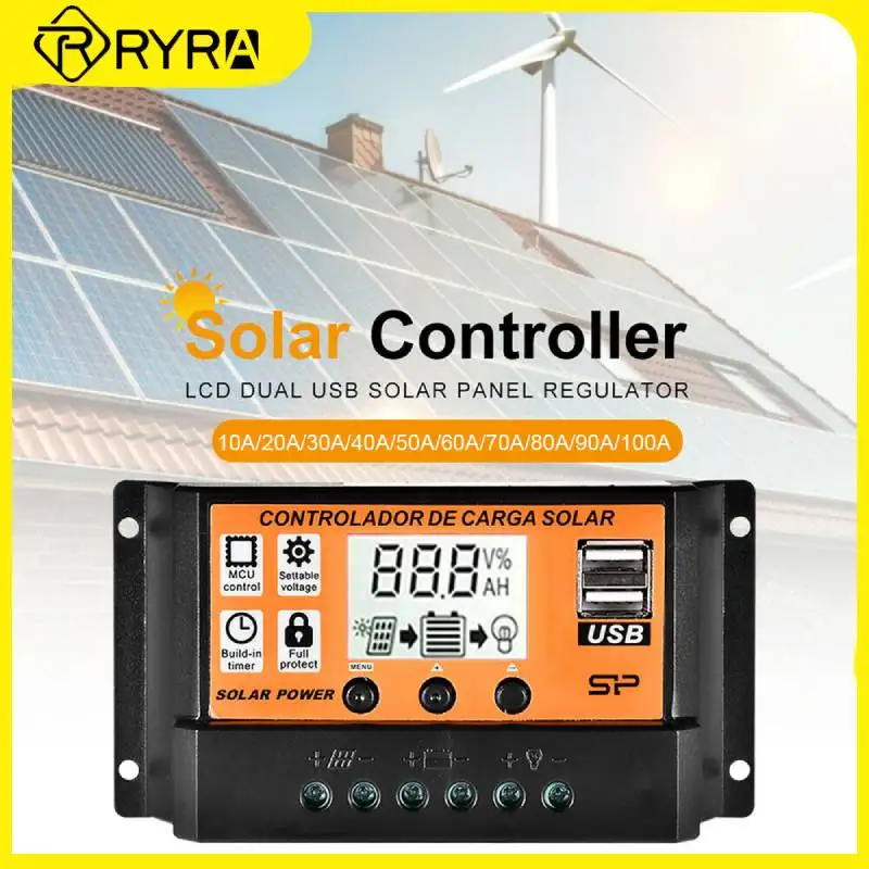 

Solar Charge Controller With 2 USB Ports Adjustable Charging Regulator With LCD Display Solar Panel Battery Regulator 10A-100A