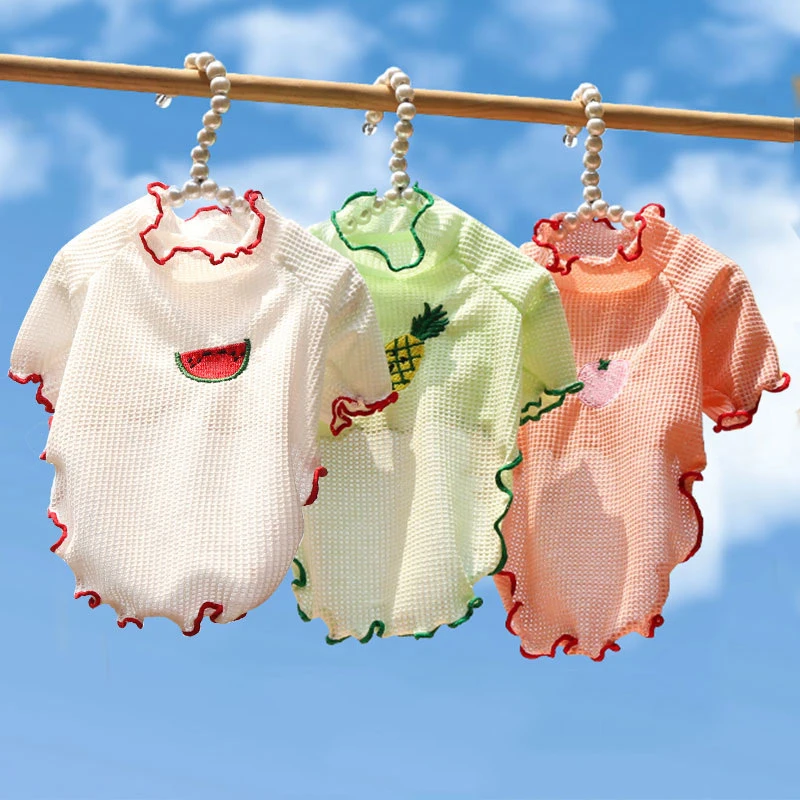 

Одежда для домашних животных, рубашка с изгибом гриба, товары для весны, лета и осени, одежда с двумя ногами, плюшевый бишон, фрукты