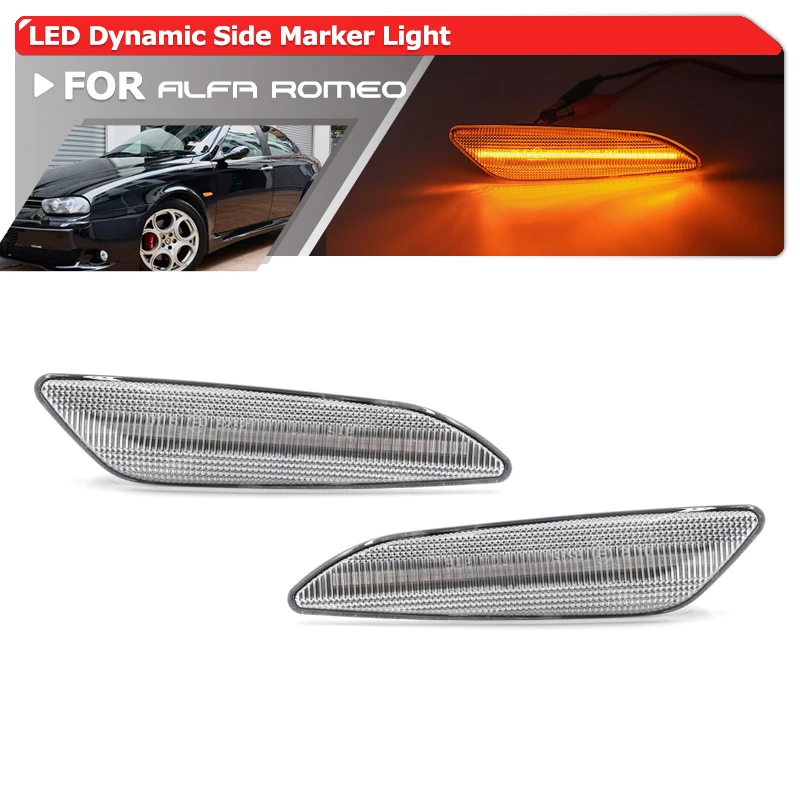 

2PCs Fits For Alfa Romeo 147 Facelift 04-10 156 97-07 Fiat Tipo 15- Dynamic Amber Front Led Side Marker Lights