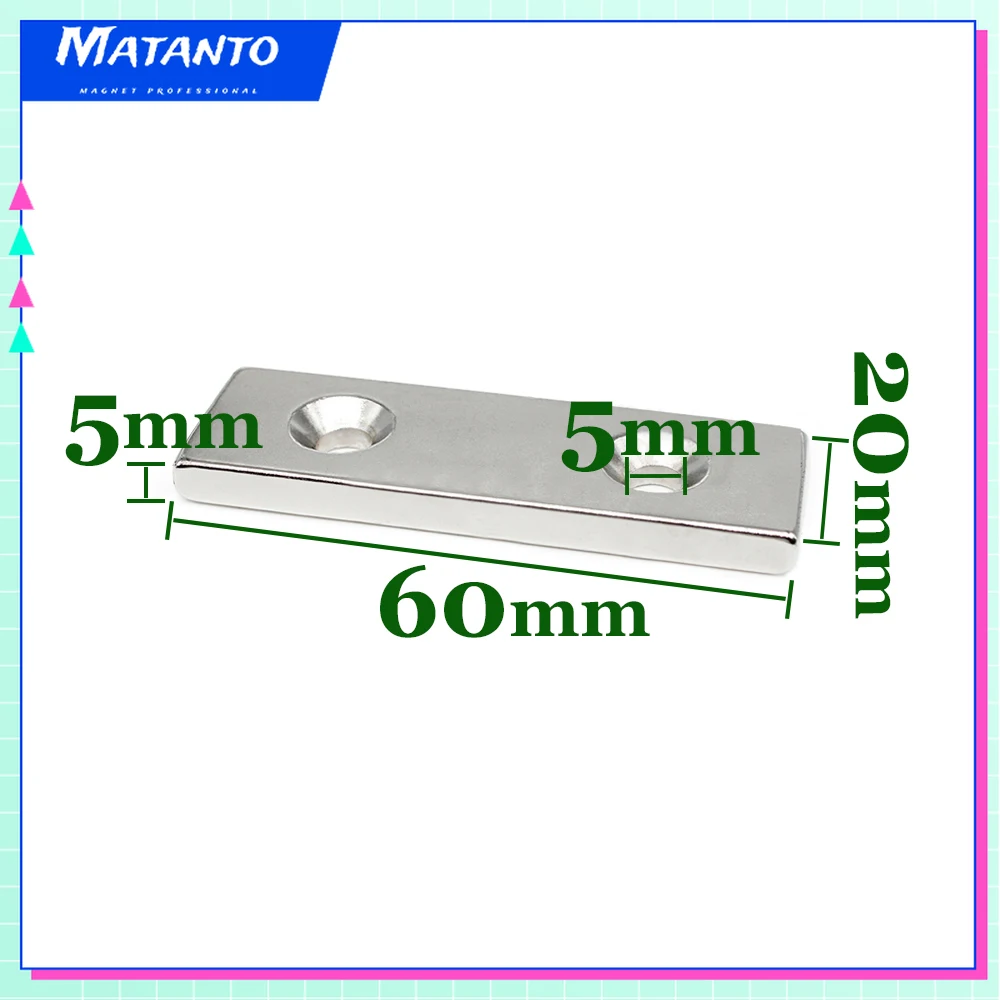 

1/2/5/10PCS 60*20*5-5mm Long Sheet Super Powerful Strong Magnets Holes 5mm N35 Block Rare Earth Neodymium Magnet 60x20x5-5mm
