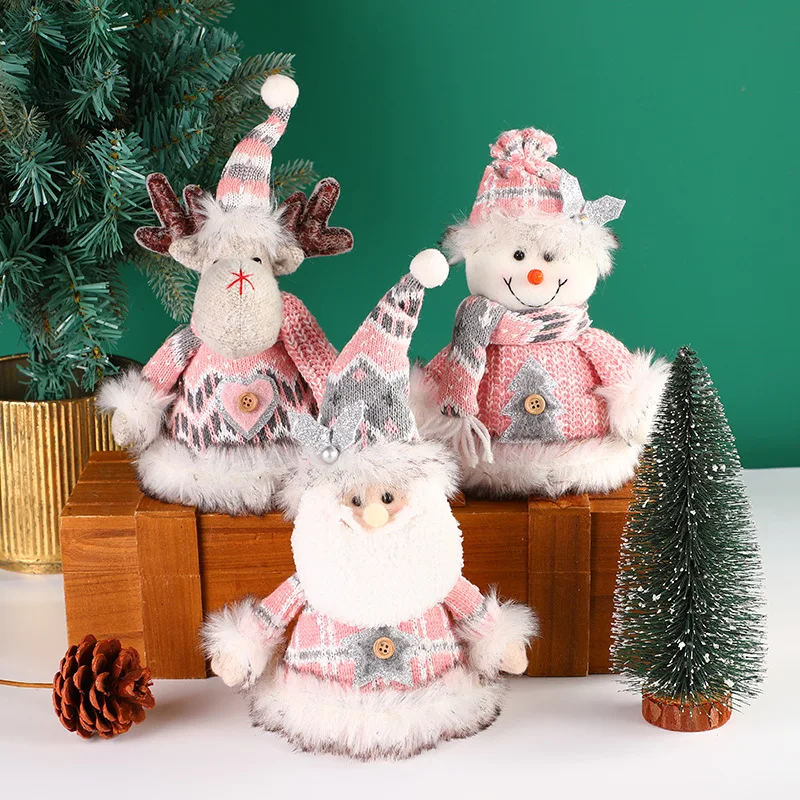 

Christmas Pink Stretchable Santa Claus Snowman Plush Standing Dolls Toy Baubles Xmas Ornament Craft Gifts Home Decorations