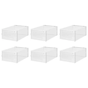 New Clear Shoe Storage Box, Plastic,Foldable and Stackable, Set of 6, for Storage and Display of Men and Women Shoes, White