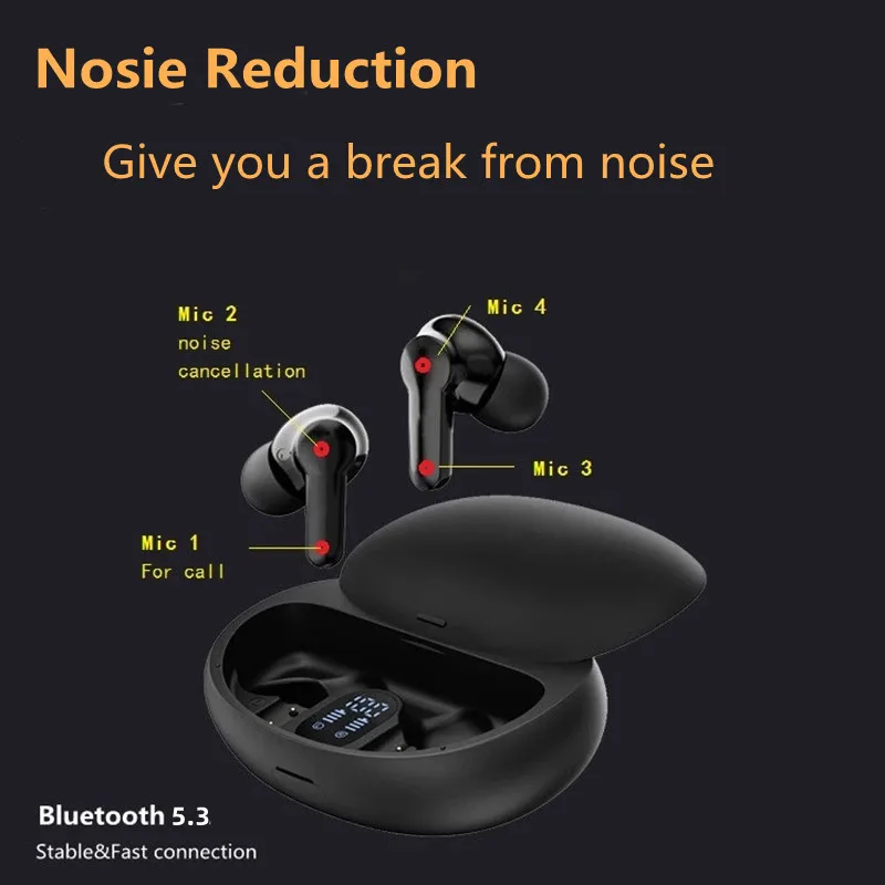 TWS Wireless Bluetooth5.3 Earphone ENC Noise Canceling Earbuds Waterproof Sport Touch Gaming HIFI Headphone HD Call Long Standby