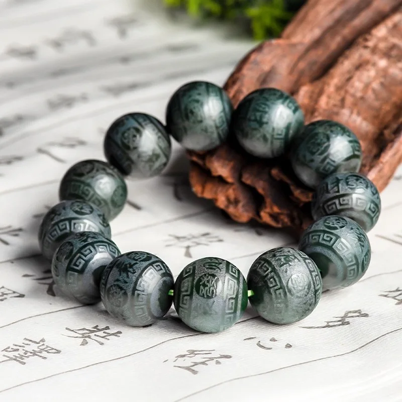 Мужской браслет из натурального нефрита с нефритом Lucky Black 17 5 мм богатыми