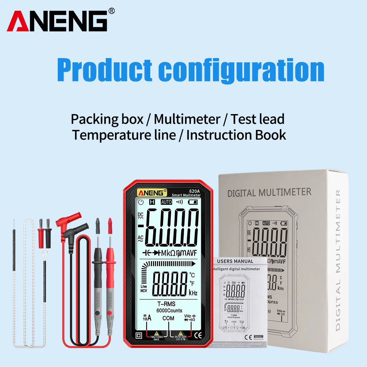 Цифровой мультиметр ANENG 620A 4 7 дюймов ЖК-дисплей ультрапортативный True-RMS 6000